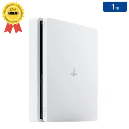 Playstation 4 SLIM Blanche 1 To sans Manette (Reconditionnée : Parfait État)