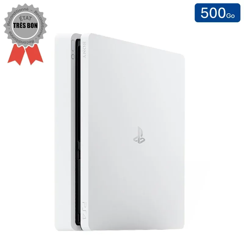 Playstation 4 SLIM Blanche 500 Go sans Manette (Reconditionnée : Très Bon État)