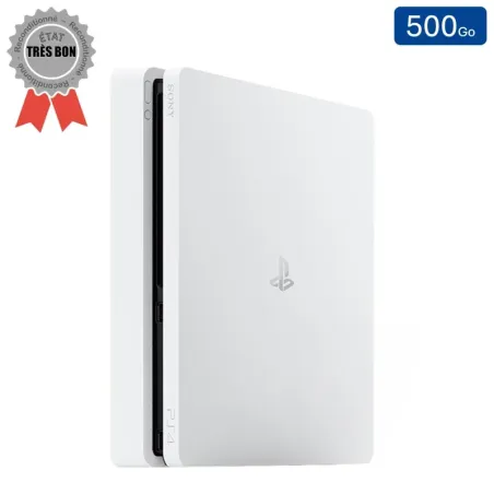 Playstation 4 SLIM Blanche 500 Go sans Manette (Reconditionnée : Très Bon État)