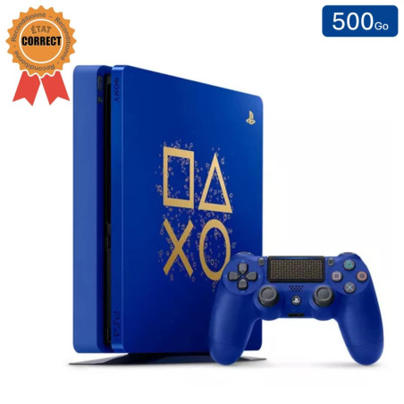 Playstation 4 SLIM Day of Play Bleu 500 Go + 1 Manette (État Correct)