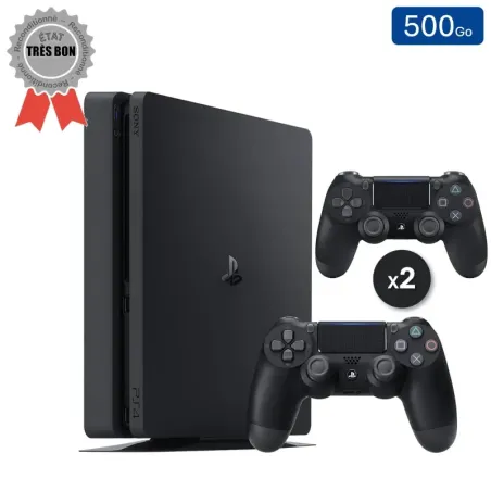 Playstation 4 SLIM Noire 500 Go + 2 Manettes (Bon État)