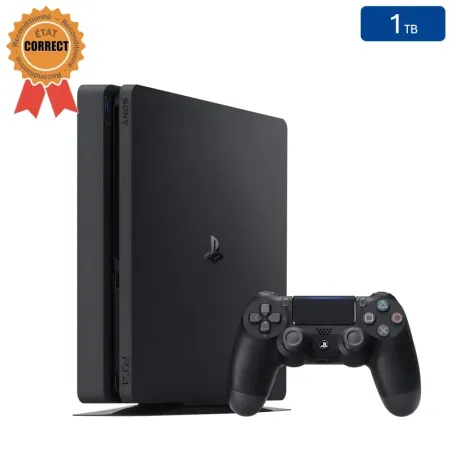 Playstation 4 SLIM Noire 1 To + 1 Manette (État Correct)