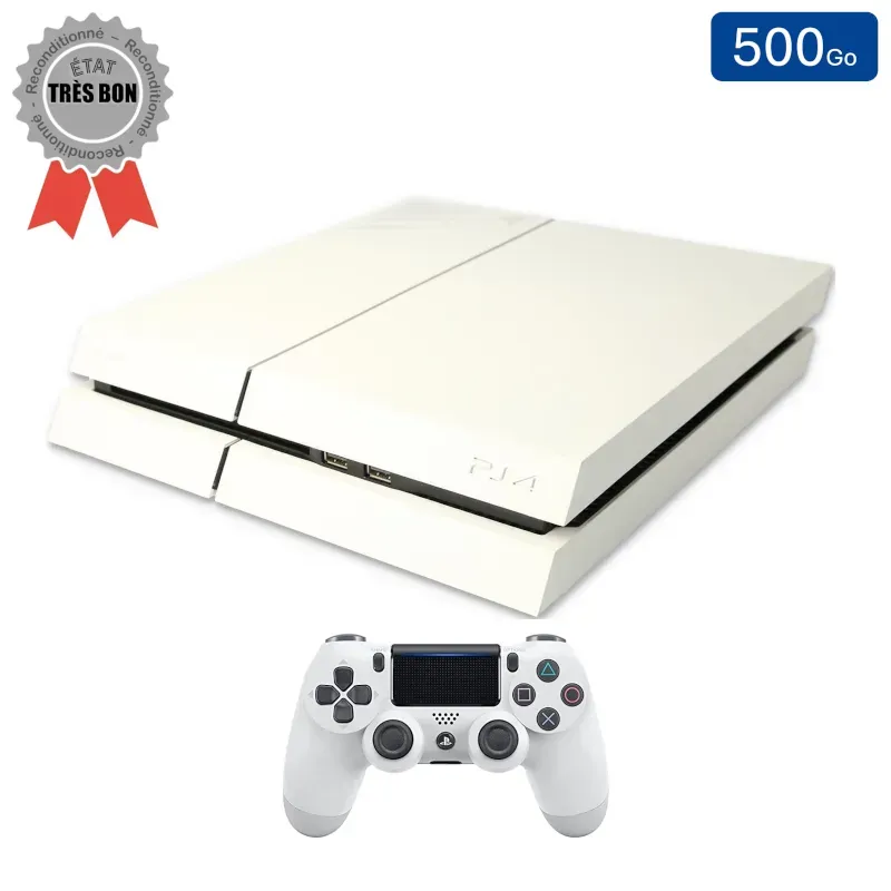 Playstation 4 Blanche 500 Go + 1 Manette + GTA V (Reconditionnée : Très Bon État)