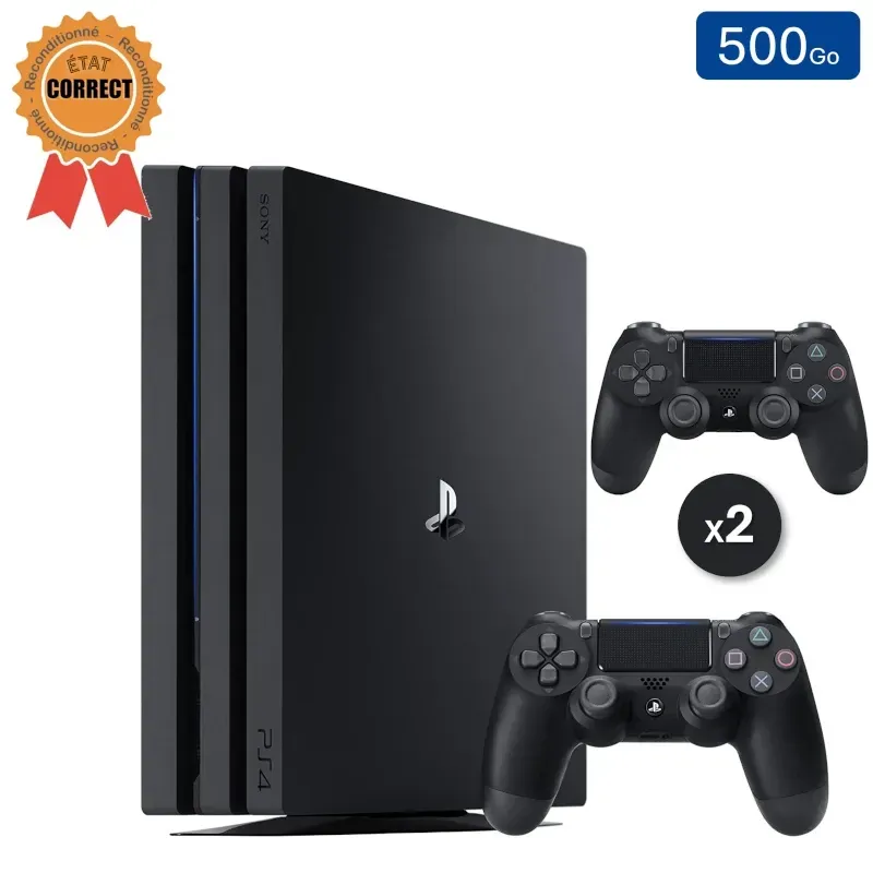 Playstation 4 PRO Black 500 GB + 2 Controllers (Refurbished: Good Condition)