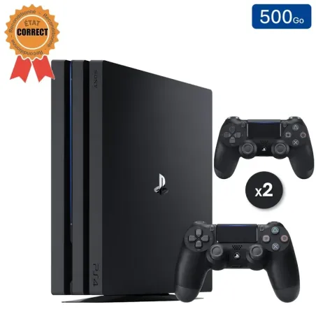 Playstation 4 PRO Noire 500 Go + 2 Manettes (Reconditionnée : État Correct)
