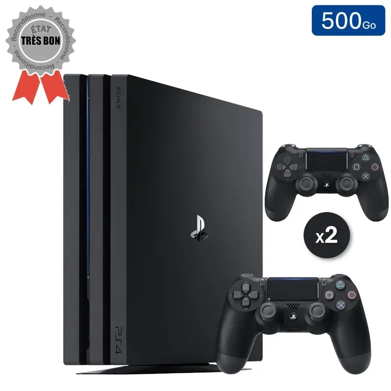 Playstation 4 PRO Black 500 GB + 2 Controllers (Refurbished: Very Good Condition)