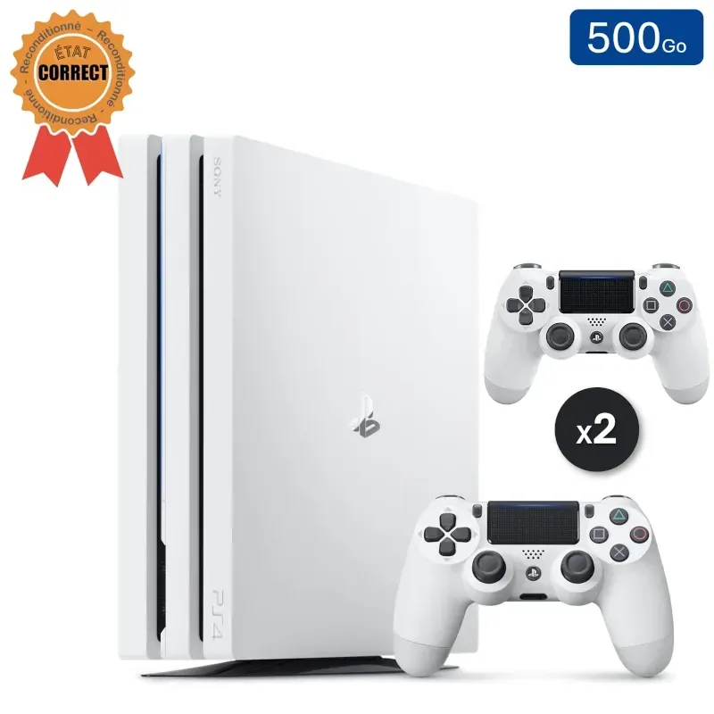 Playstation 4 PRO Weiß 500 GB + 2 Controller (Generalüberholt: Guter Zustand)