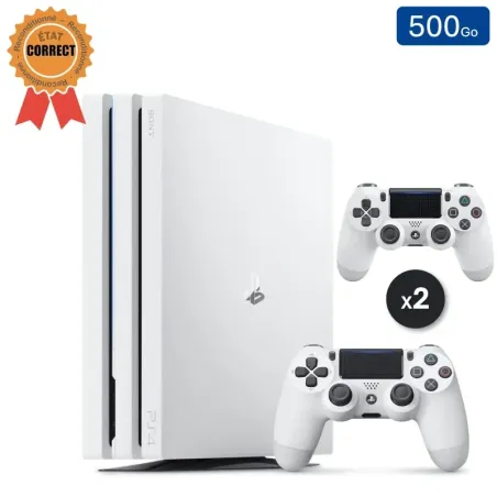 Playstation 4 PRO Blanche 500 Go + 2 Manettes (Reconditionnée : État Correct)