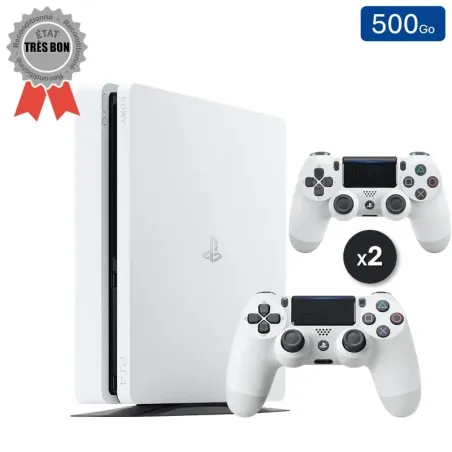 Playstation 4 SLIM Blanche 500 Go + 2 Manette (Bon État)