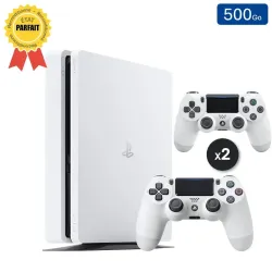 Playstation 4 SLIM Blanche 500 Go + 2 Manettes (Parfait État)