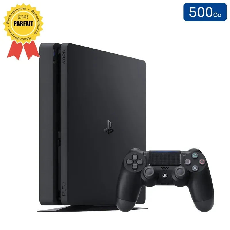 Playstation 4 SLIM Noire 500 Go + 1 Manette (Reconditionnée : Parfait État)