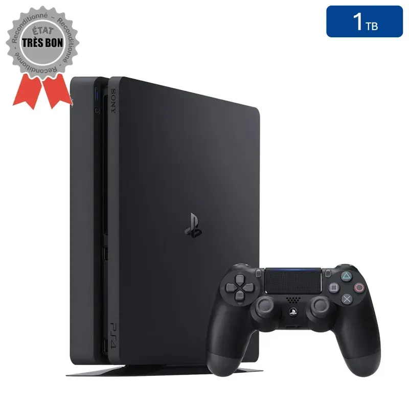 Playstation 4 SLIM Noire 1 To + 1 Manette (Reconditionnée : Très Bon État)