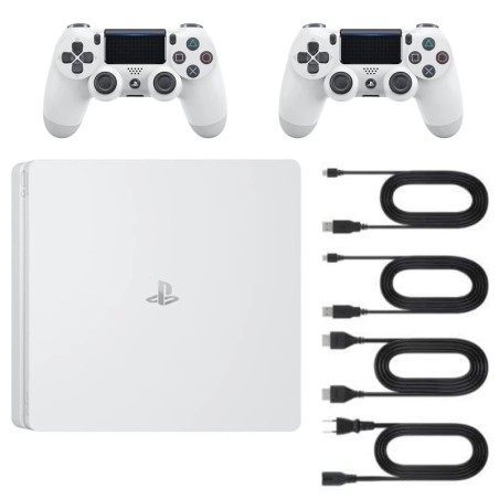 Playstation 4 SLIM Blanche 500 Go + 2 Manettes (Reconditionnée : Parfait État)