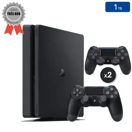 Playstation 4 SLIM Noire 1 To + 2 Manettes (Bon État)