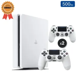 Playstation 4 SLIM Blanche 500 Go + 2 Manettes (État Correct)