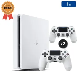 Playstation 4 SLIM Blanche 1 To + 2 Manettes (État Correct)