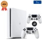 Playstation 4 SLIM Blanche 1 To + 2 Manettes (Reconditionnée : État Correct)