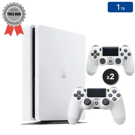 Playstation 4 SLIM Blanche 1 To + 2 Manettes (Bon État)