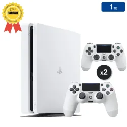 Playstation 4 SLIM Blanche 1 To + 2 Manettes (Parfait État)