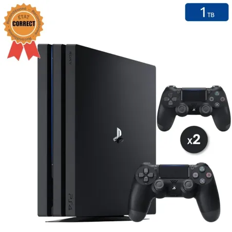 Playstation 4 PRO Noire 1 To + 2 Manettes (État Correct)