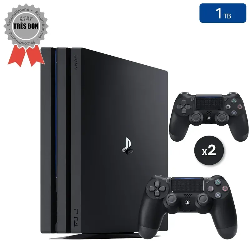 Playstation 4 PRO Black 1TB + 2 Controllers (Refurbished: Very Good Condition)