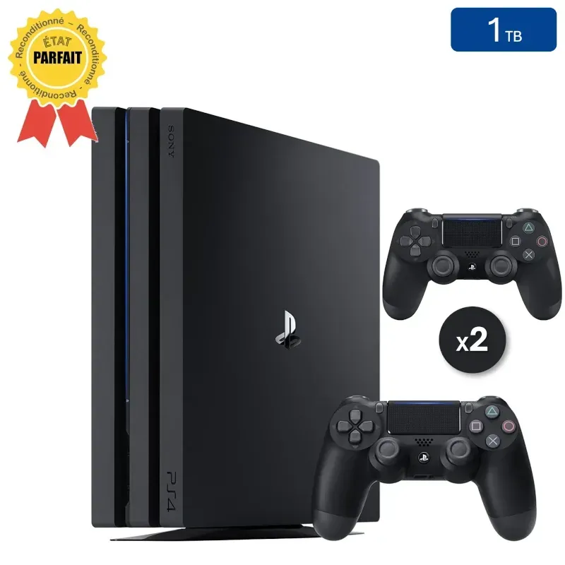 Playstation 4 PRO Black 1TB + 2 Controllers (Refurbished: Perfect Condition)