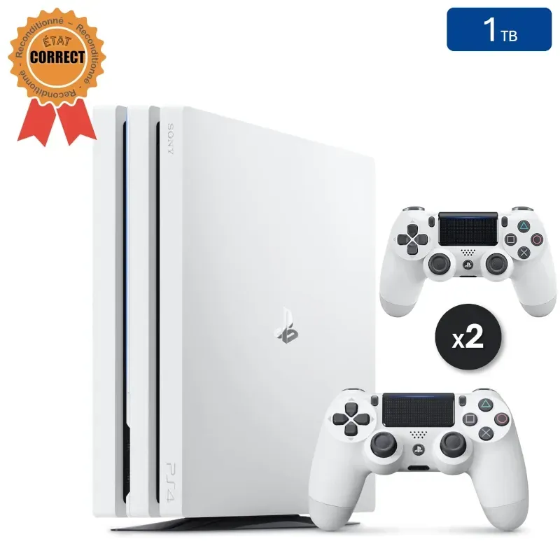Playstation 4 PRO White 1TB + 2 Controllers (Refurbished: Good Condition)