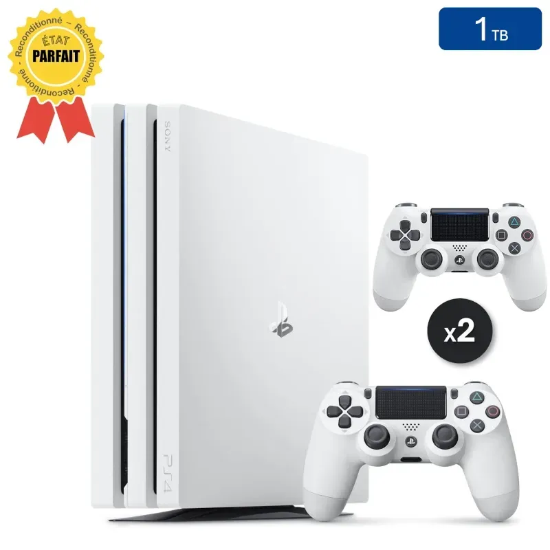 Playstation 4 PRO Weiß 1 TB + 2 Controller (Generalüberholt: Perfekter Zustand)