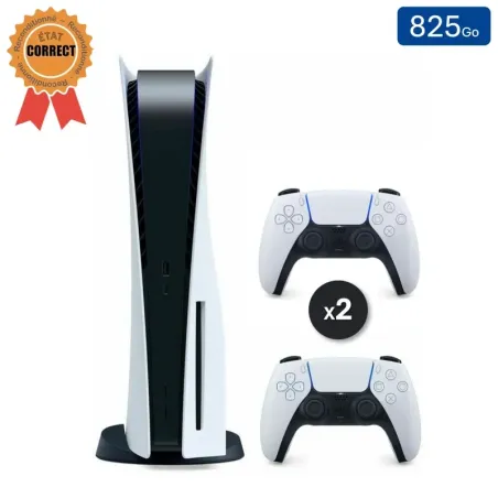 Playstation 5 Blanche 825 Go + 2 Manettes (Reconditionnée : État Correct)
