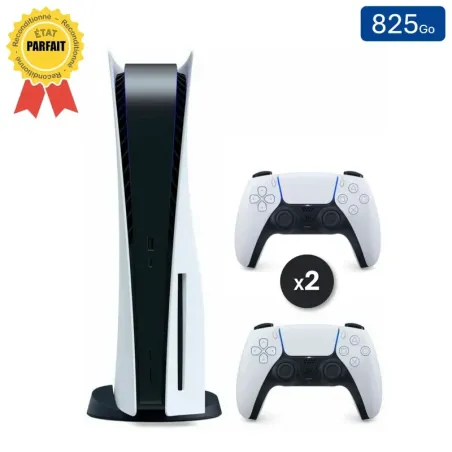 Playstation 5 Blanche 825 Go + 2 Manettes (Reconditionnée : Parfait État)