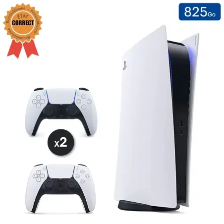 Playstation 5 Édition Digitale Blanche 825 Go + 2 Manettes (Reconditionnée : État Correct)