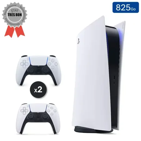 Playstation 5 Édition Numérique Blanche 825 Go + 2 Manettes (Reconditionnée : Très Bon État)