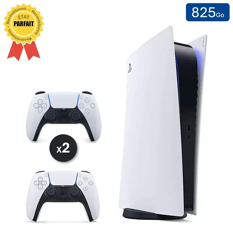 Playstation 5 Édition Numérique Blanche 825 Go + 2 Manettes (Reconditionnée : Parfait État)