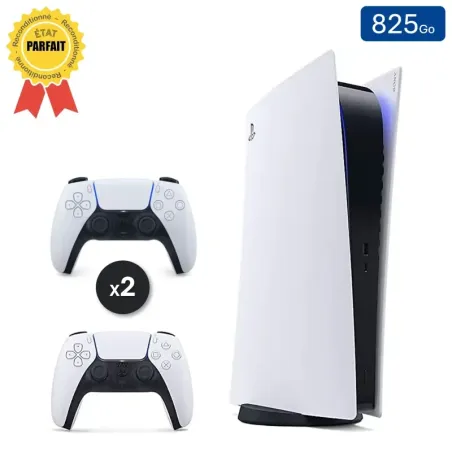 Playstation 5 Édition Digitale Blanche 825 Go + 2 Manettes (Reconditionnée : Parfait État)