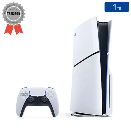 Playstation 5 SLIM Blanche 1 To + 1 Manette (Reconditionnée : Très Bon État)