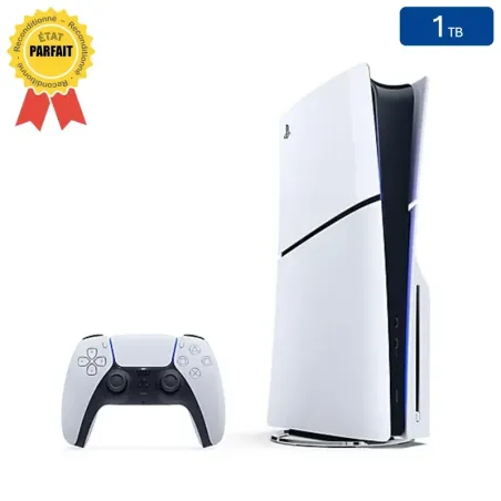 Playstation 5 SLIM Blanche 1 To + 1 Manette (Reconditionnée : Parfait État)