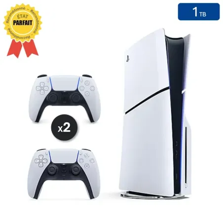Playstation 5 SLIM Blanche 1 To + 2 Manettes (Reconditionnée : Parfait État)
