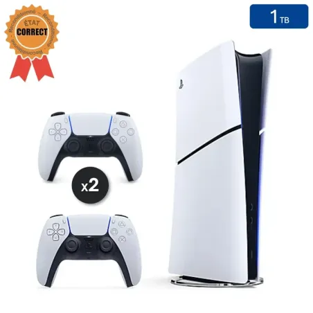 Playstation 5 SLIM Édition Numérique Blanche 1 To + 2 Manettes (Reconditionnée : État Correct)