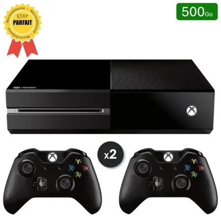 Xbox One Noire 500 Go + 2 Manettes (Reconditionnée : Parfait État)
