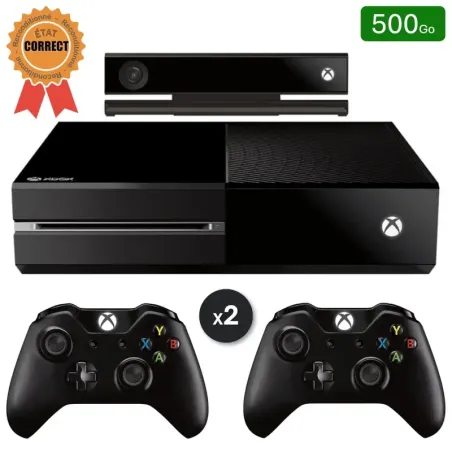 Xbox One Noire 500 Go + 2 Manettes + Kinect (Reconditionnée : État Correct)