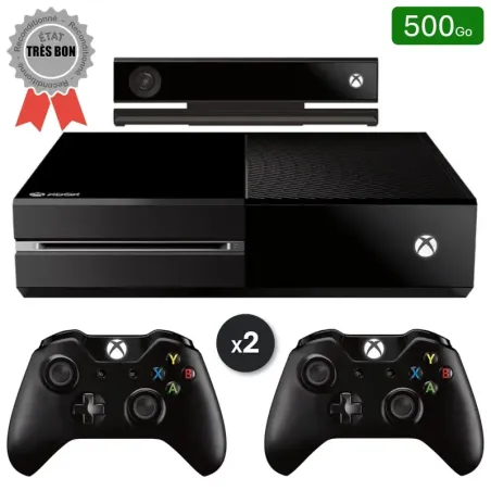 Xbox One Noire 500 Go + 2 Manettes + Kinect (Reconditionnée : Très Bon État)