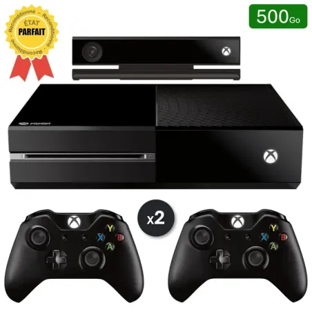Xbox One Noire 500 Go + 2 Manettes + Kinect (Reconditionnée : Parfait État)