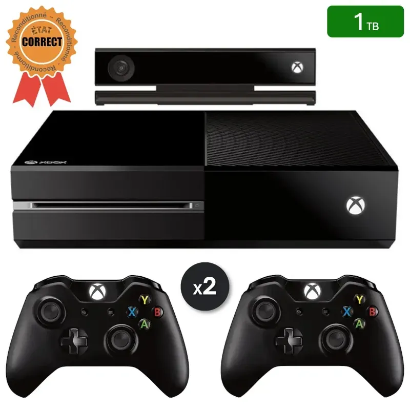 Xbox One Noire 1 To + 2 Manettes + Kinect (Reconditionnée : État Correct)
