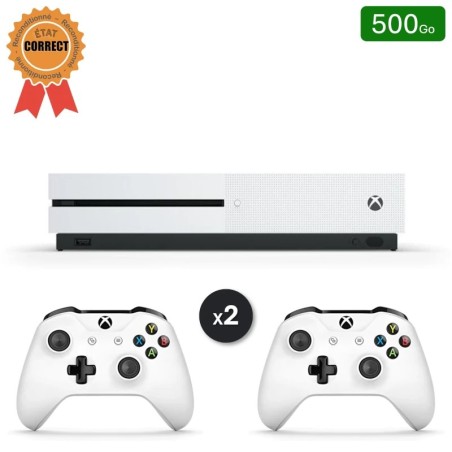 Xbox One S Blanche 500 Go + 2 Manettes (Reconditionnée : État Correct)