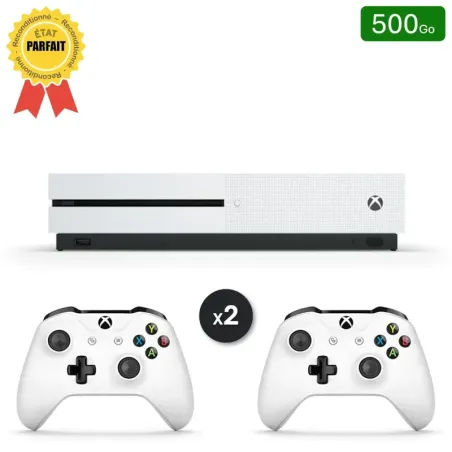 Xbox One S Blanche 500 Go + 2 Manettes (Reconditionnée : Parfait État)