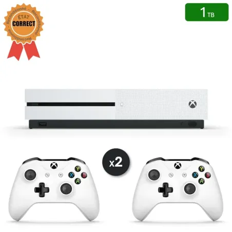 Xbox One S Blanche 1 To + 2 Manettes (Reconditionnée : État Correct)