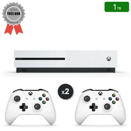 Xbox One S Blanche 1 To + 2 Manettes (Reconditionnée : Très Bon État)