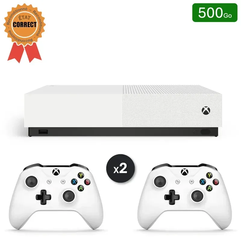 Xbox One S All Digital White 500 GB + 2 Controller (Generalüberholt: Guter Zustand)