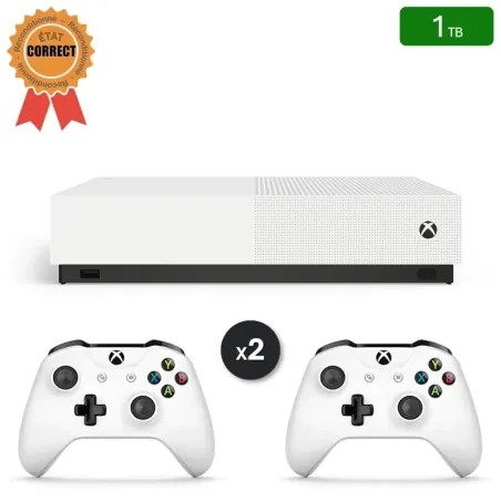 Xbox One S All Digital Blanche 1 To + 2 Manettes (Reconditionnée : État Correct)