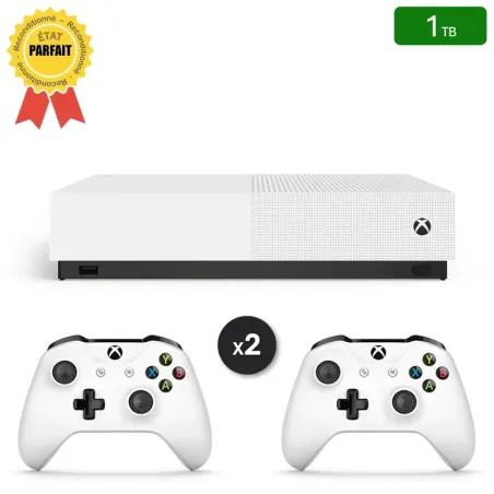 Xbox One S All Digital Blanche 1 To + 2 Manettes (Reconditionnée : Parfait État)